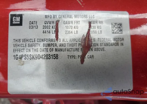 2013 Buick Verano z USA, uszkodzony, nr VIN 1G4PS5SK9D4203158